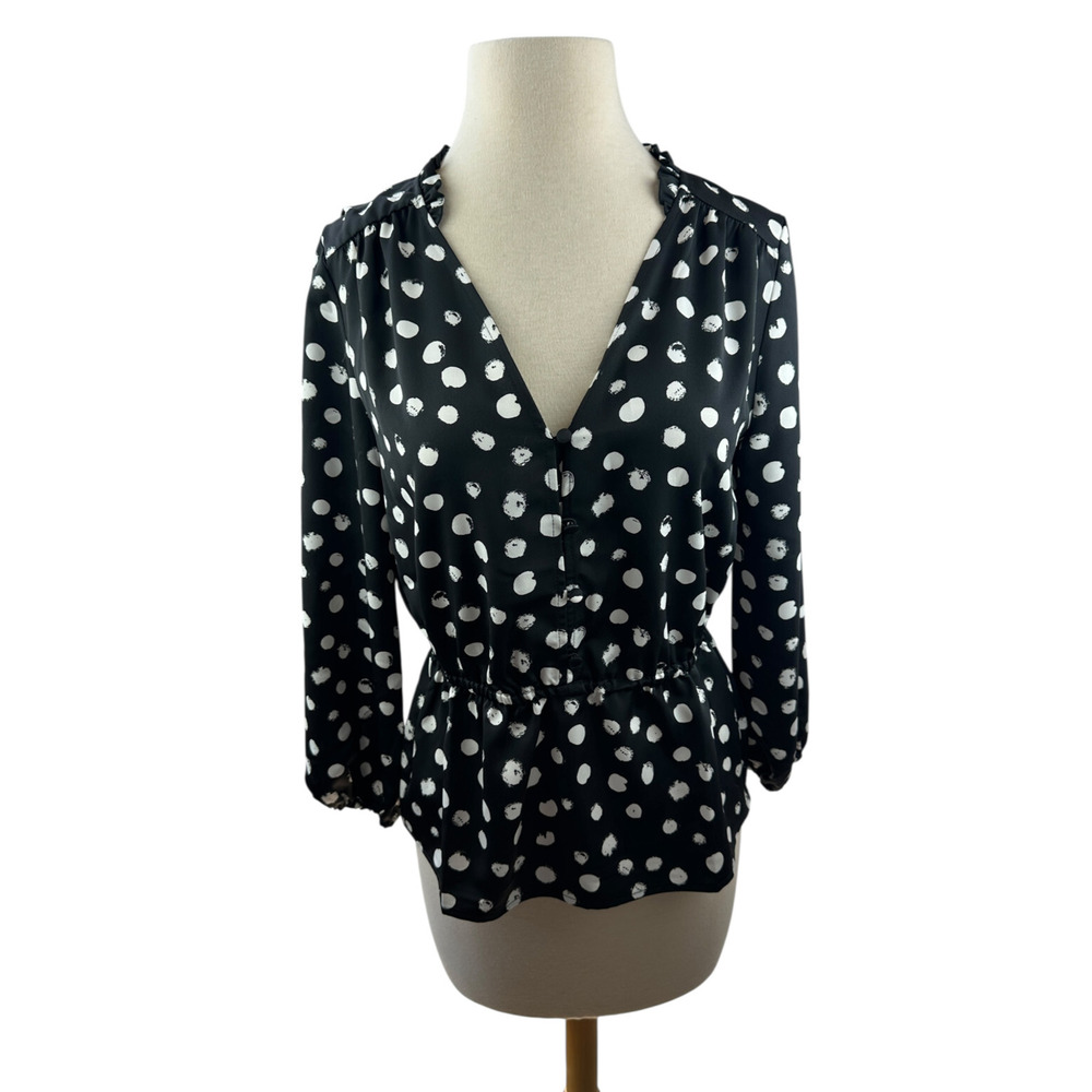 NWT J.Crew Peplum Blouse Painted Dot Satin Backed Crepe Polka Dot Black Size 2 - Picture 8 of 13